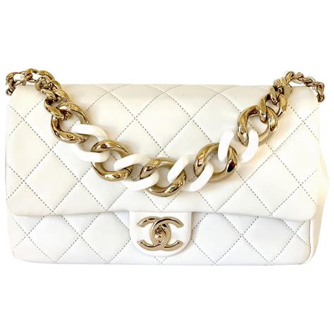 white chanel bag with gold chain|white chanel flap bag.